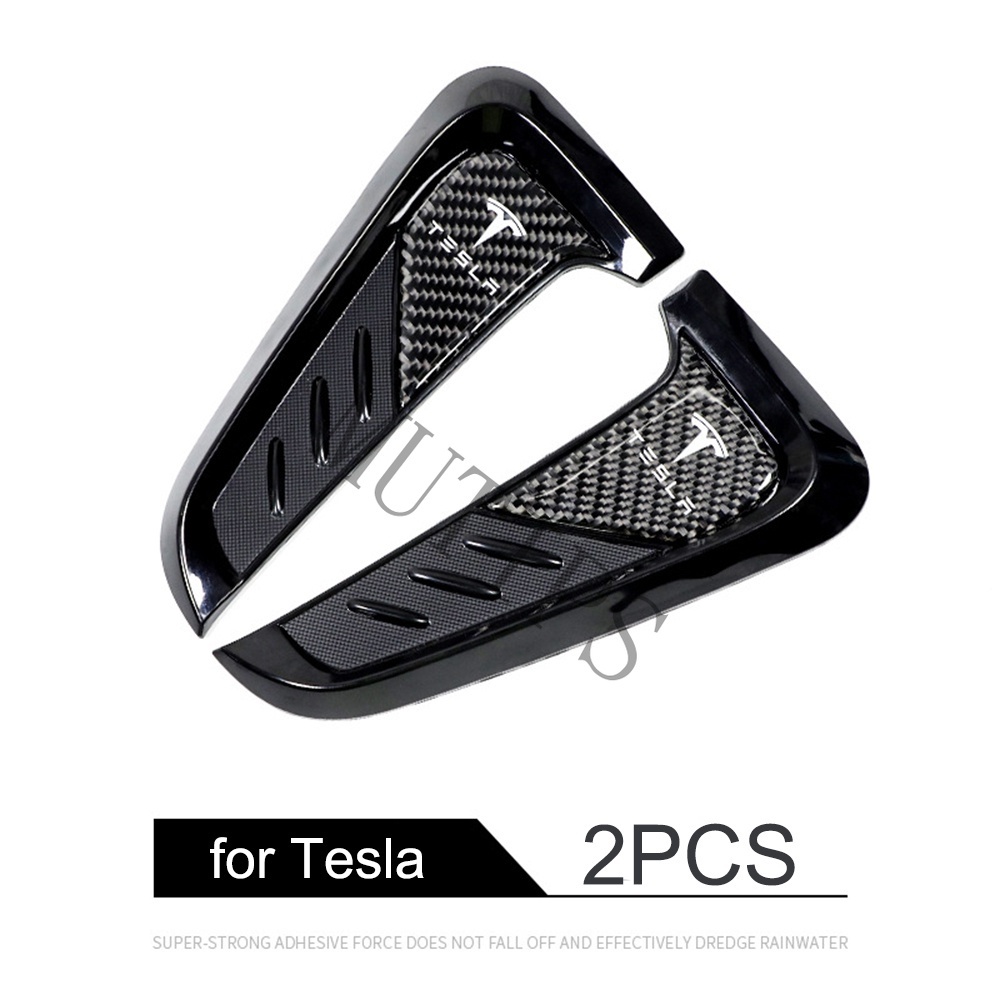 Tesla 2pcs / set Fender Samping Mobil Bentuk Sirip Hiu Bahan Carbon Fiber Untuk Model 3 Y S X