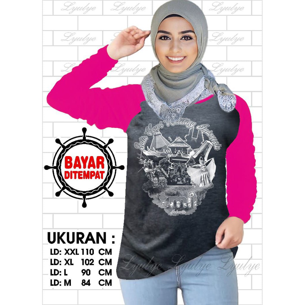 Kaos Raglan (TMII)/Kaos Wanita Lengan Panjang/ Kaos Wanita/ Kaos Cewek/ Kaos Oblong/Misty