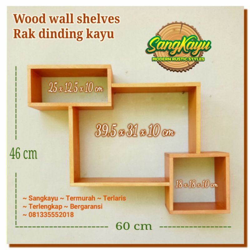 Rak dinding minimalis kayu 60x46 cm rak kayu serbaguna Wooden shelves