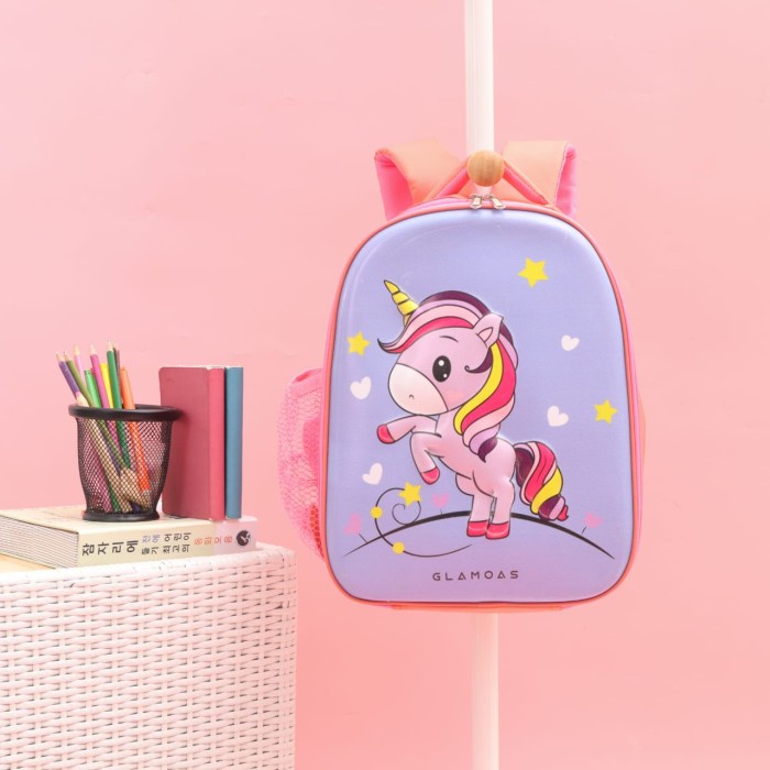 TERLARIS TAS DINO KUDA PONI - Tas ransel anak karakter tas sekolah PAUD TK SD - Ungu Poni