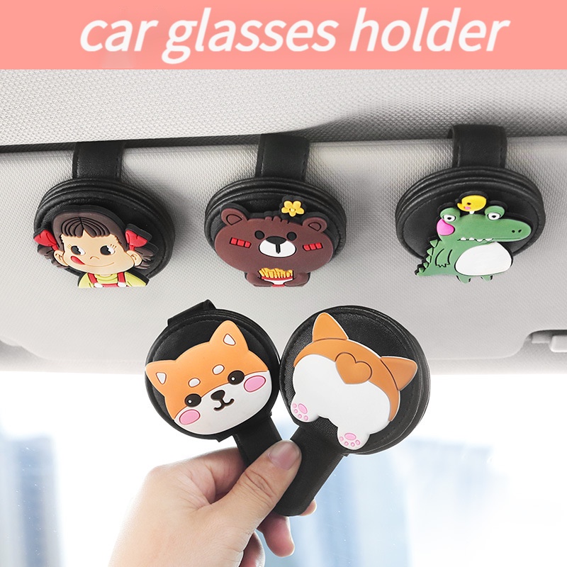 Holder Penyimpanan Kacamata / Kartu Multifungsi Motif Kartun Untuk Sun Visor Mobil