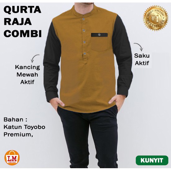 TERMURAH TERLARIS [ COD &amp; Gratis Ongkir ] Koko Baju Muslim Pria Jumbo QURTA RAJA COMBI Lengan Panjang Bahan Katun Toyobo Premium TERBARU LMS 26255 26257 26259 26261