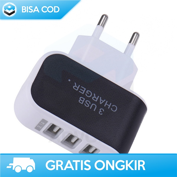 ADAPTER CHARGING 3 PORT USB BY EKA TRAVEL CHARGER COLOKAN EU LED 5V