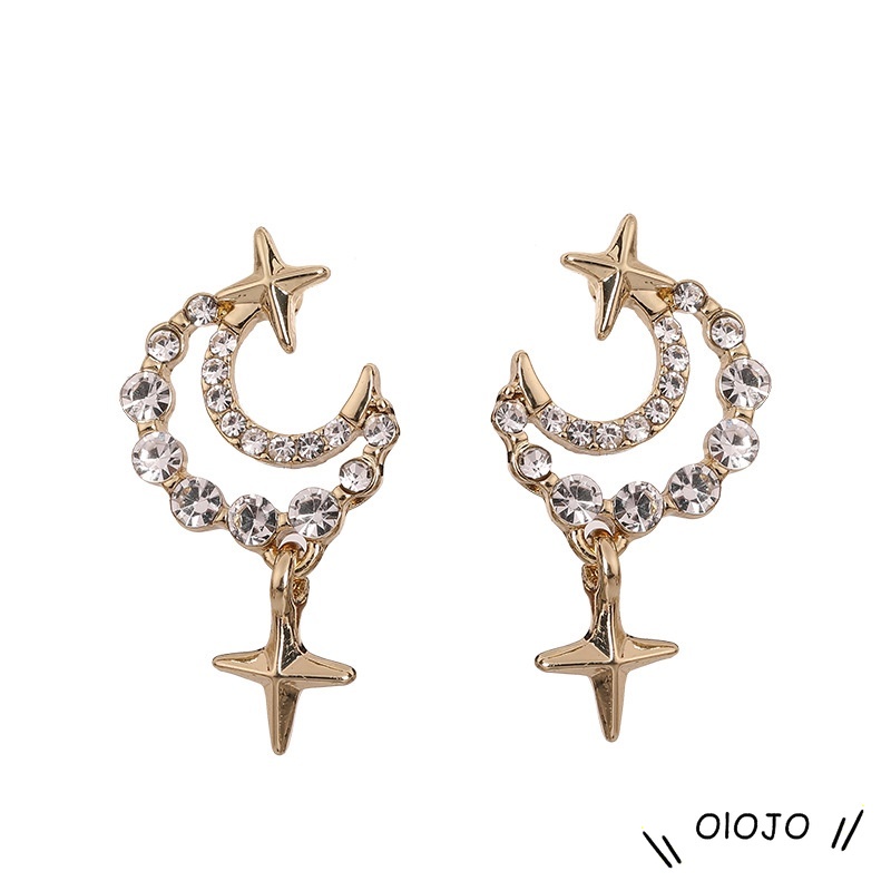 2 Pcs Korea Gaya Berlian Bintang Dan Bulan Anting-Anting Pejantan Wanita Fashion Aksesoris Hadiah - ol