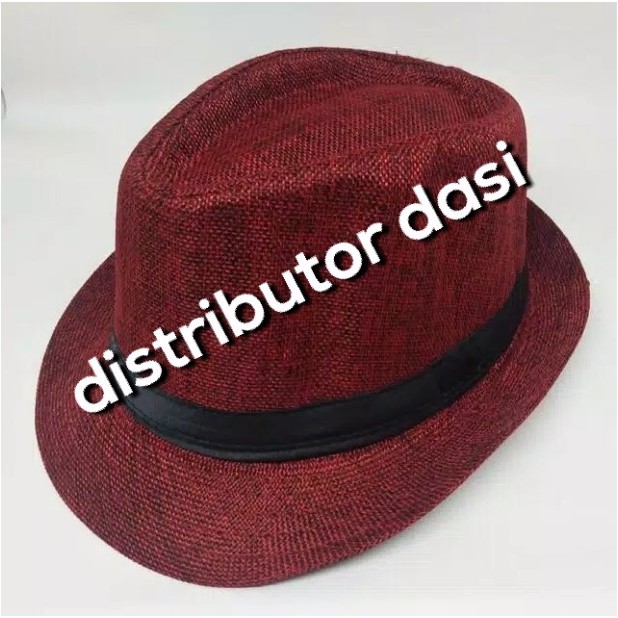 Topi fedora jerami jazz tompi hitam abu biru merah polos dewasa kualitas premium