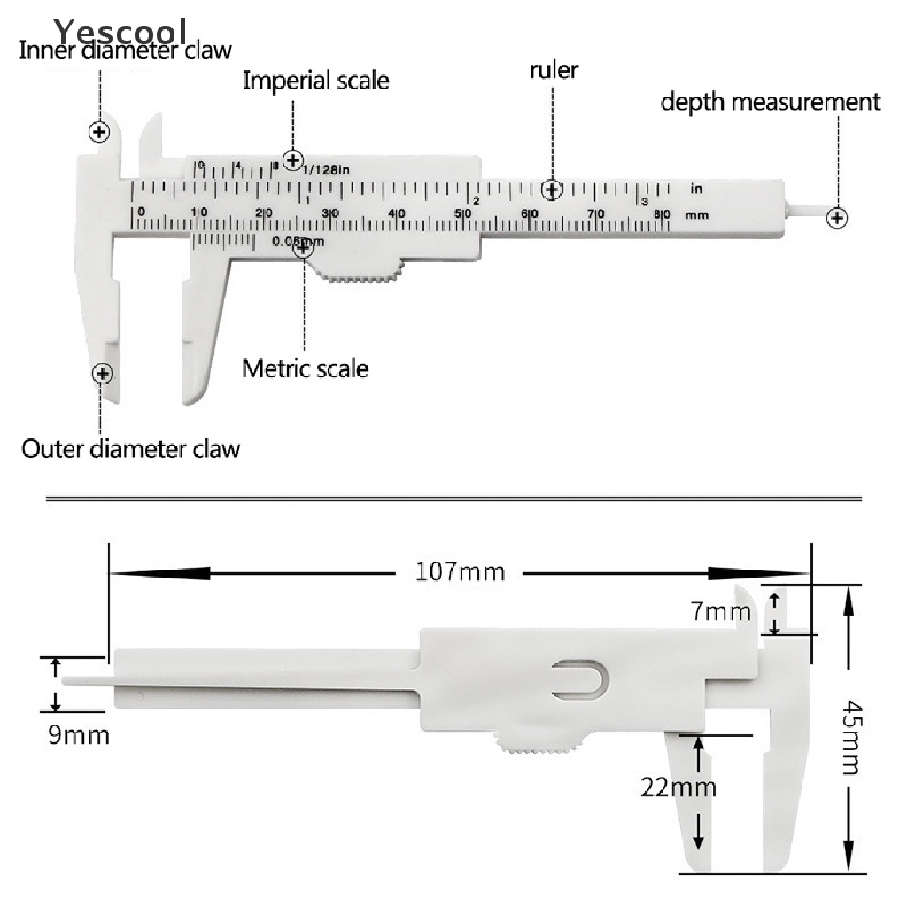 Yescool 1pc Jangka Sorong Mini Portable Skala Ganda 0-80MM Bahan Plastik Untuk Ukur Alis