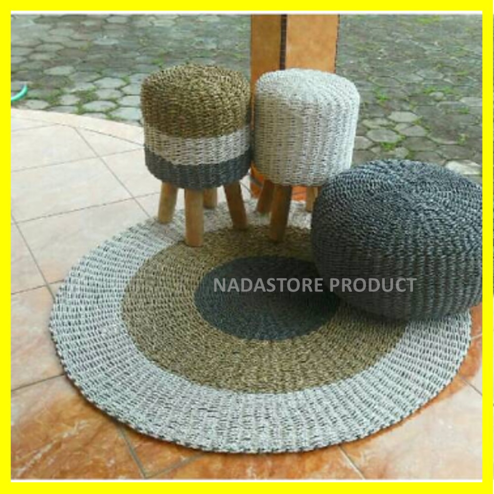 Rug seagrass grey 120 cm / Karpet anyaman / floormats / Keset anyaman Subsidi Ongkir Pulau JAWA