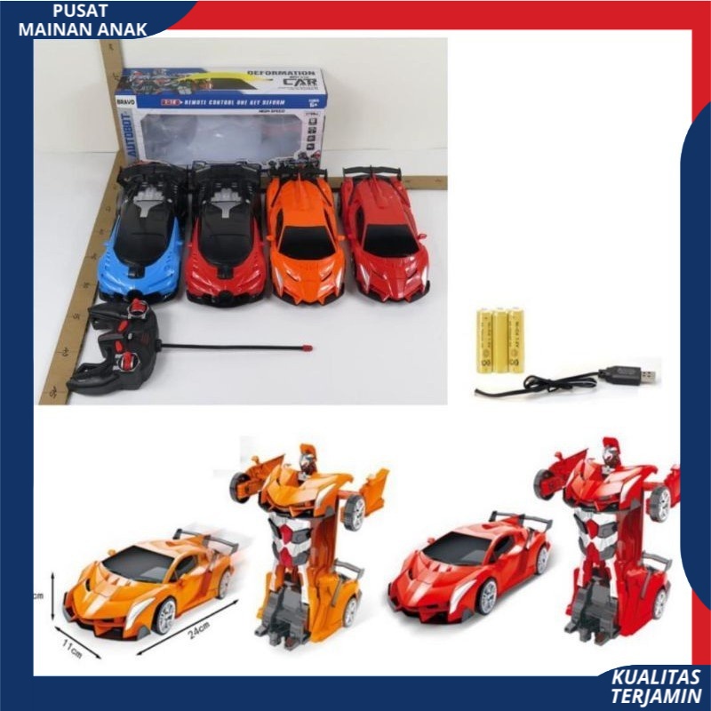 RC TRANSFORMER 1 : 18 MOBIL REMOT JADI ROBOT BATERAI CAS TERBARU