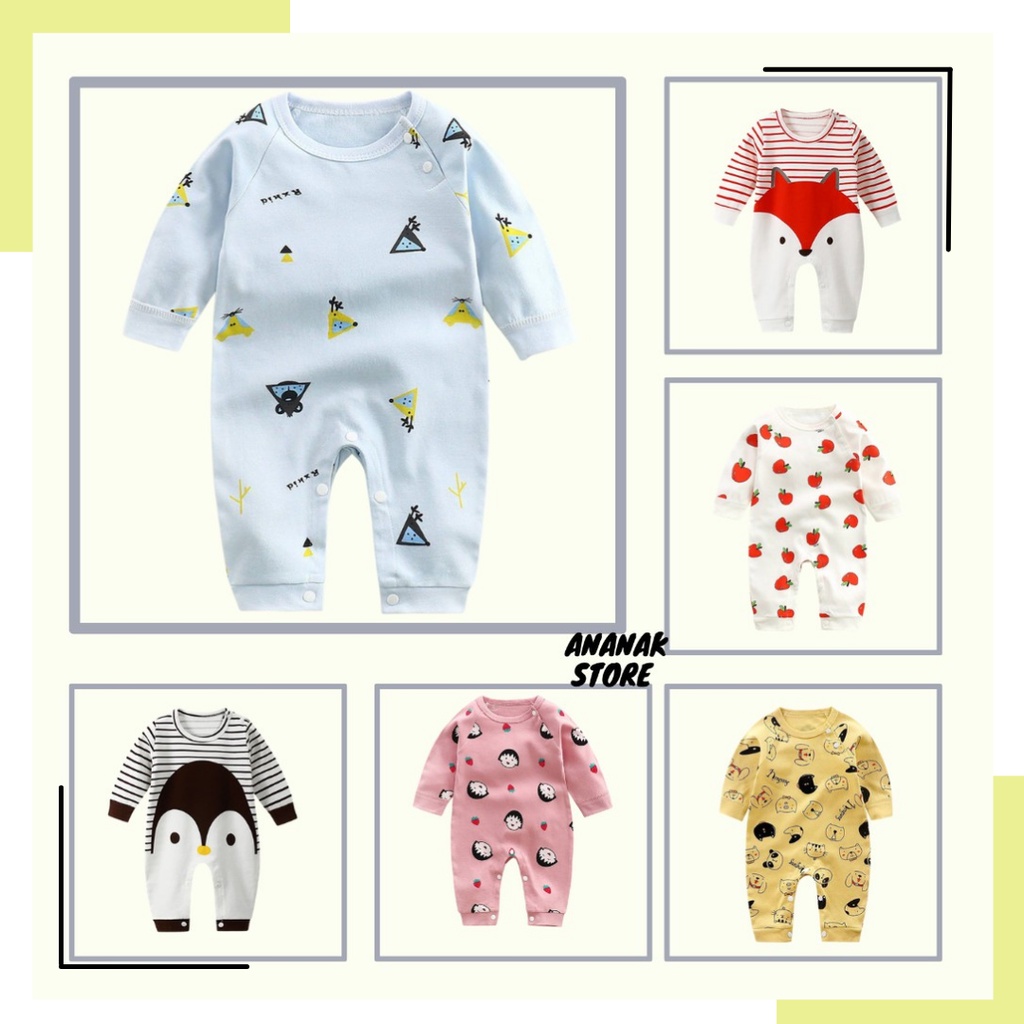 Jumper bayi Motif / Romper bayi lengan panjang usia 0-12 bulan / Jumper lucu