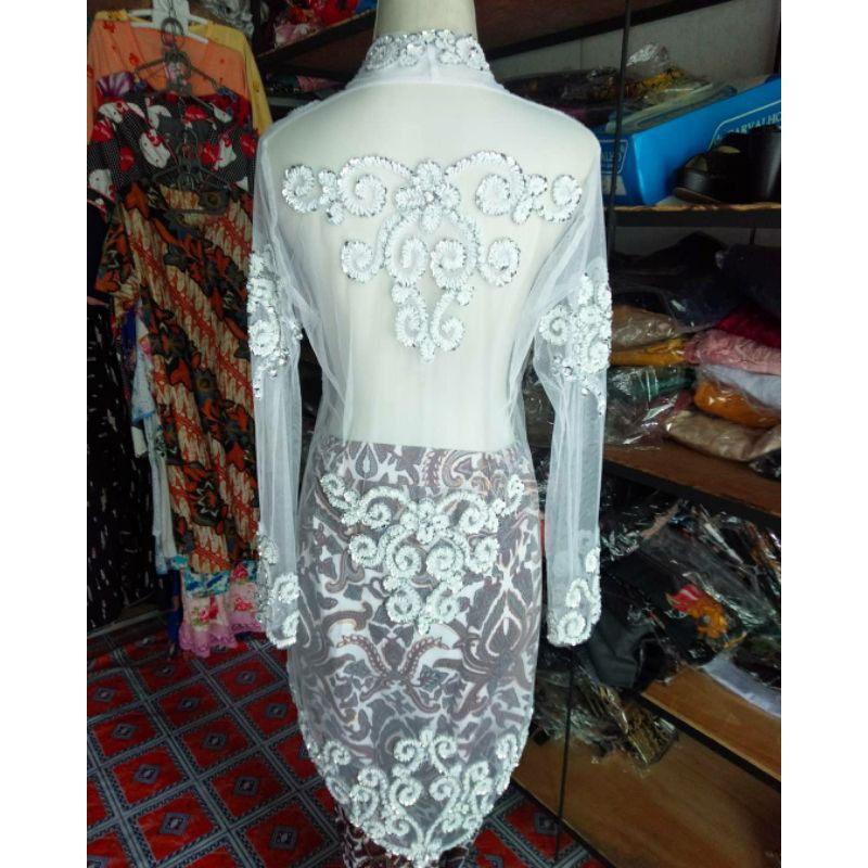 kebaya akad nikah manten full payet putih