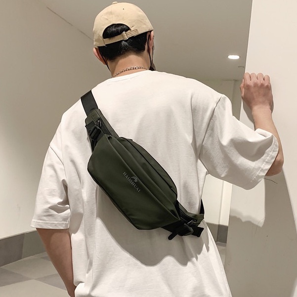 ONLYONE12 Tas Selempang Bahan Nylon / Tas Nylon Pria Waterproof / Tas Backpack Anti Air / Tas Polos Warna Hitam SR