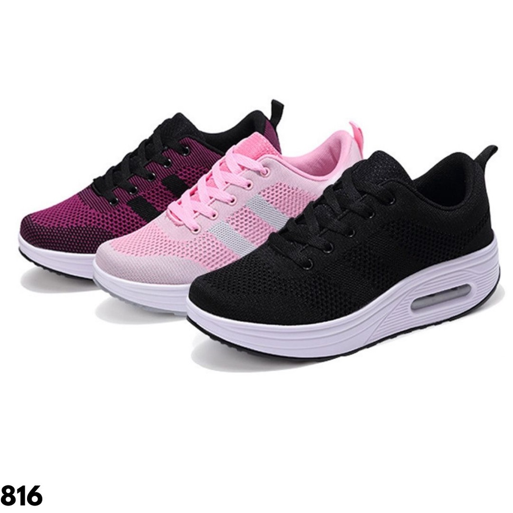 SNEAKERS WANITA IMPORT SPORT NAMAN HIGHSOLE OLAHRAGA ENTENG RINGAN ELASTIS ANTI SLIP TERBARU 816