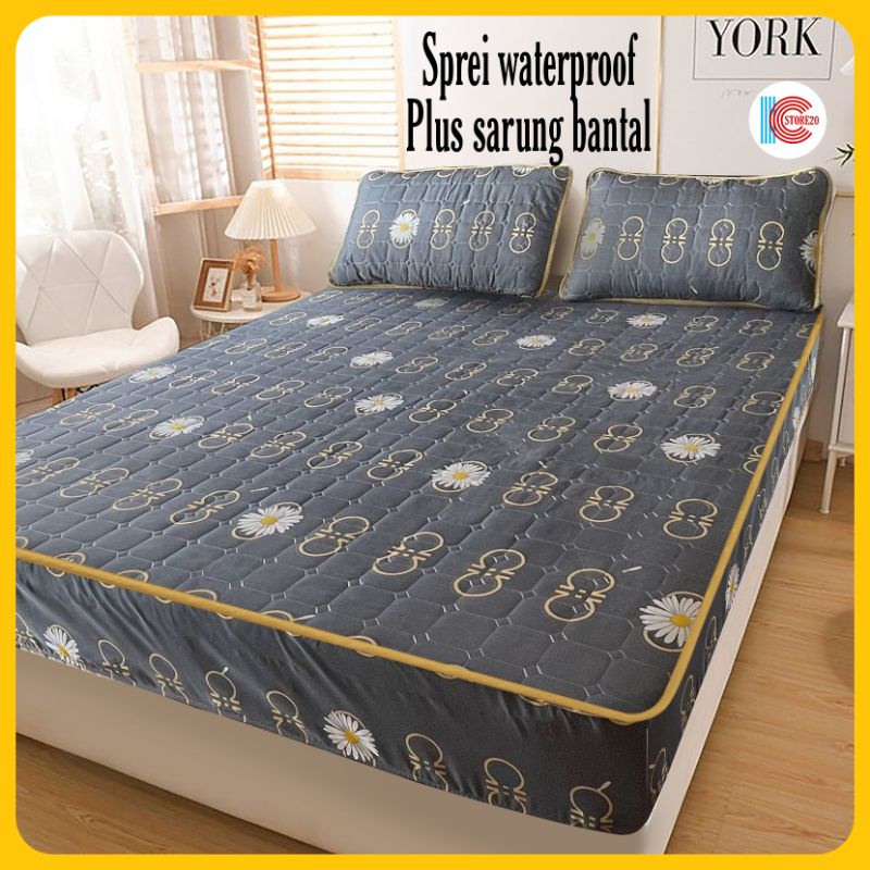 Sprei Waterproof ( Plus Sarung Bantal 2pcs ) Sprei protektor Sprei anti bocor ukuran 160x200 &amp; 180x200cm