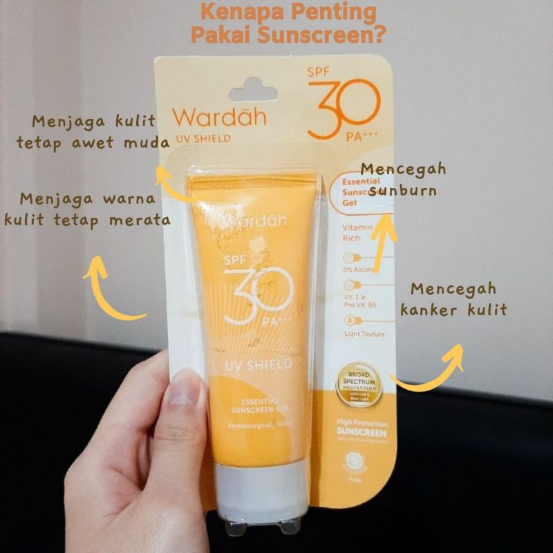 Wardah Uv Shield Essential Sunscreen Gel Spf 30 Pa +++ 40 Ml 40ml Pelindung Dari Sinar Uv matahari A