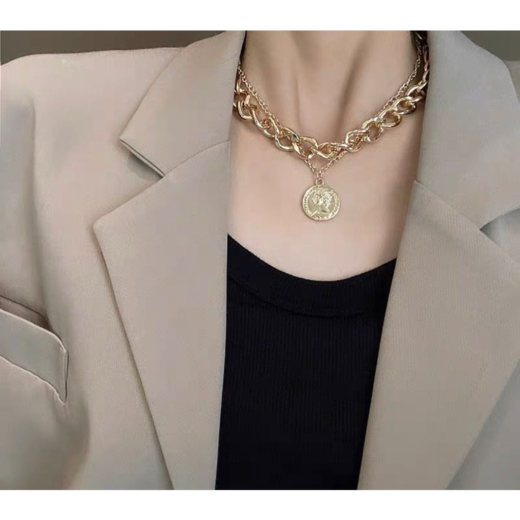 KALUNG RANTAI CHOCKER FASHION KOREA HIP HOP TITANIUM WARNA GOLD IMPOR