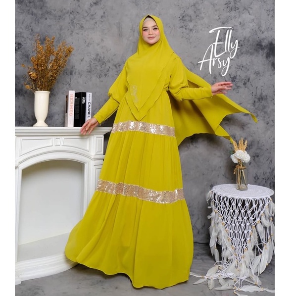 ADIBA SET KHIMAR SYARI CERUTY BABYDOLL ORI BY ELLYARSY DRESS RENDA MEWAH PESTA HAJATAN