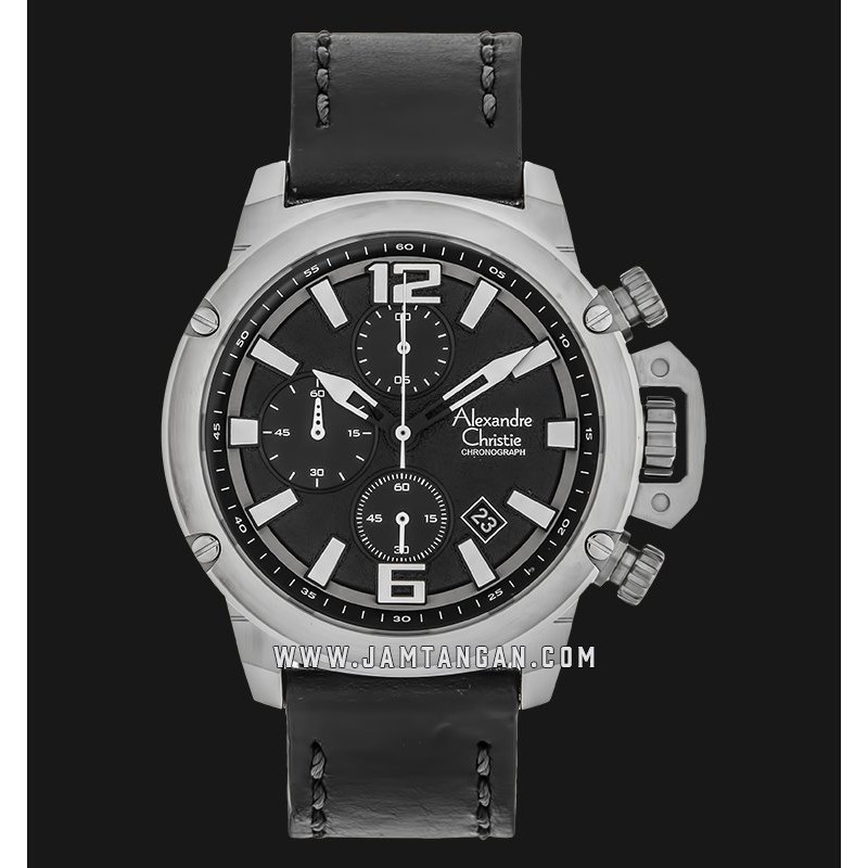 Alexandre Christie AC 6487 MC LSSBA Chronograph Men Black Dial Black Leather Strap