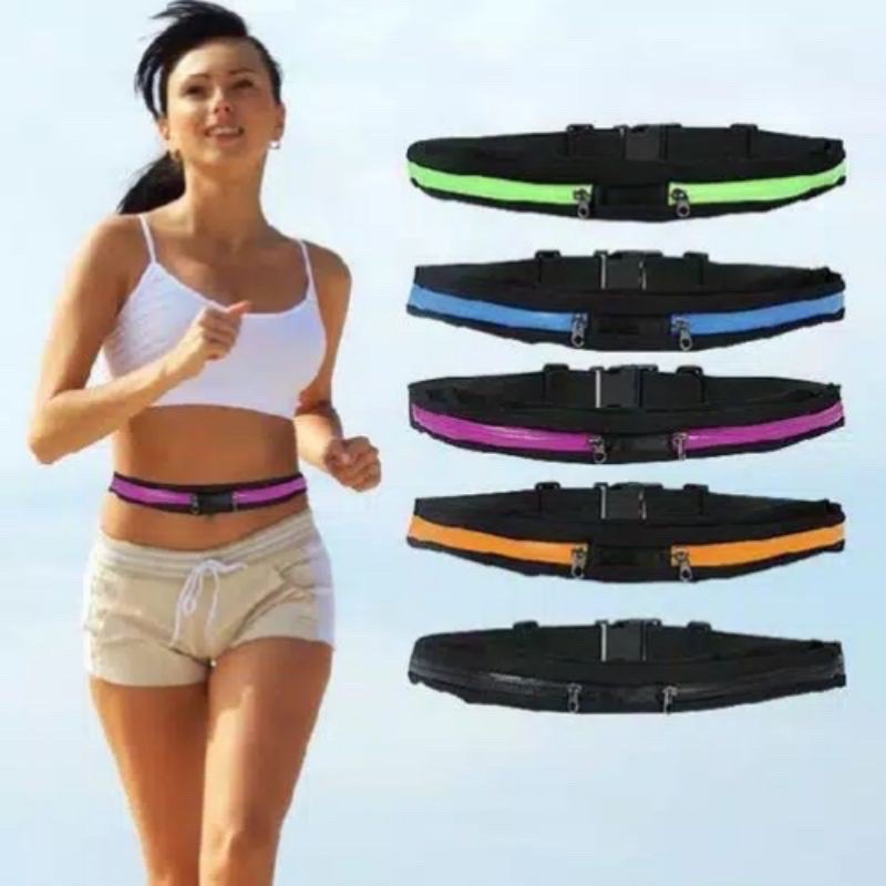 READY DOUBLE POCKETS Outdoor Gym Running Sport Belt / Waterproof Pocket Belt / Travel Pocket