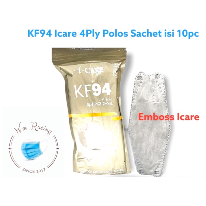 Masker KF94 ICARE Sachet Pack 3D Evo Dewasa 4ply Warna Earloop izin Kemenkes 10pc