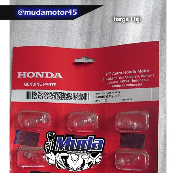 BULB WINKER BASE 12V 10W BOHLAM LAMPU KACA SEIN RETING REM STOP 34905-GM9-003 DOP BELAKANG VARIO