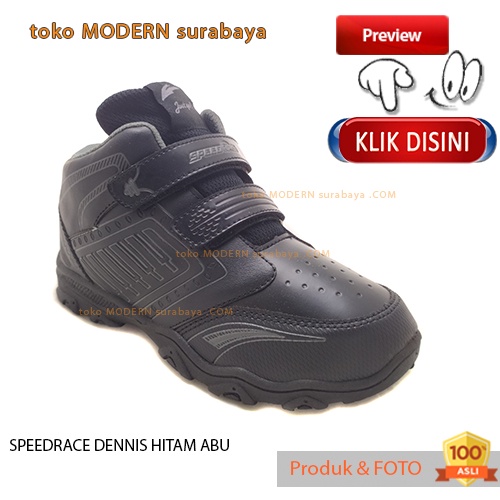 Sepatu anak sekolah kets boots casual velcro SPEEDRACE DENNIS HITM ABU