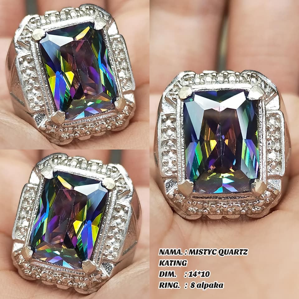 Cincin Batu Kecubung Pelangi Kotak Cutting