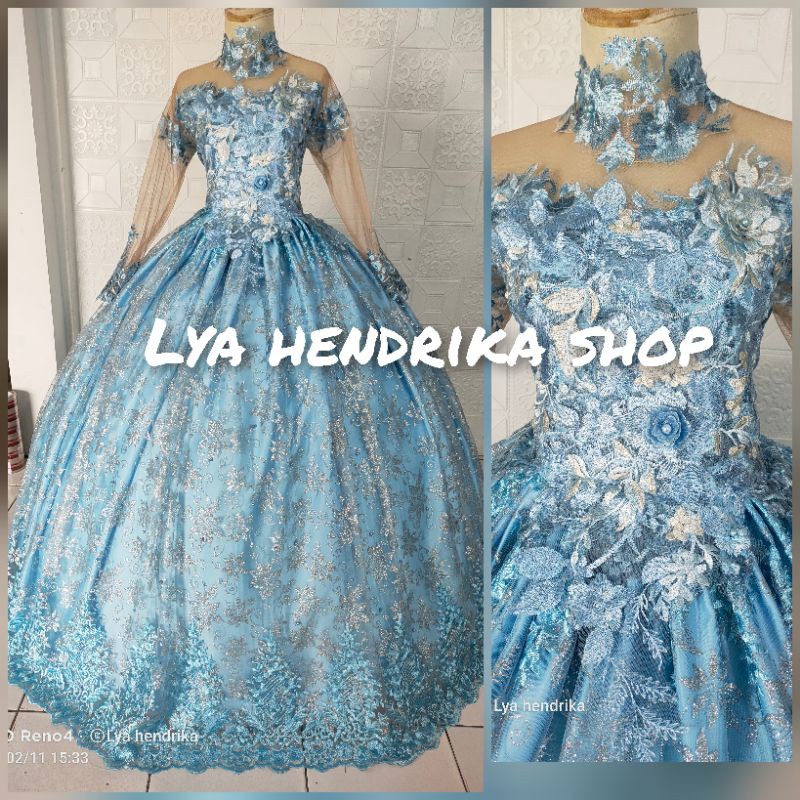 gaun pengantin tile akar mutiara/ballgown