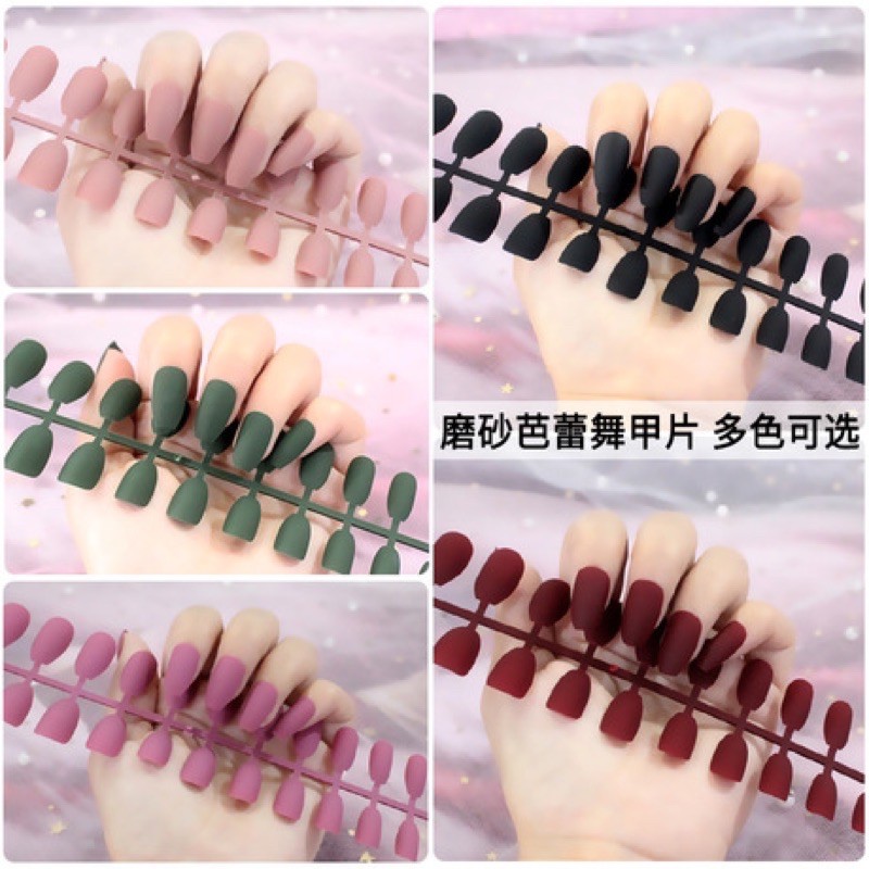 24Pc False Nail Art / KUKU PALSU Matte Nude Coffin Ballerina Drop shaped Press On Fake (NA-02)