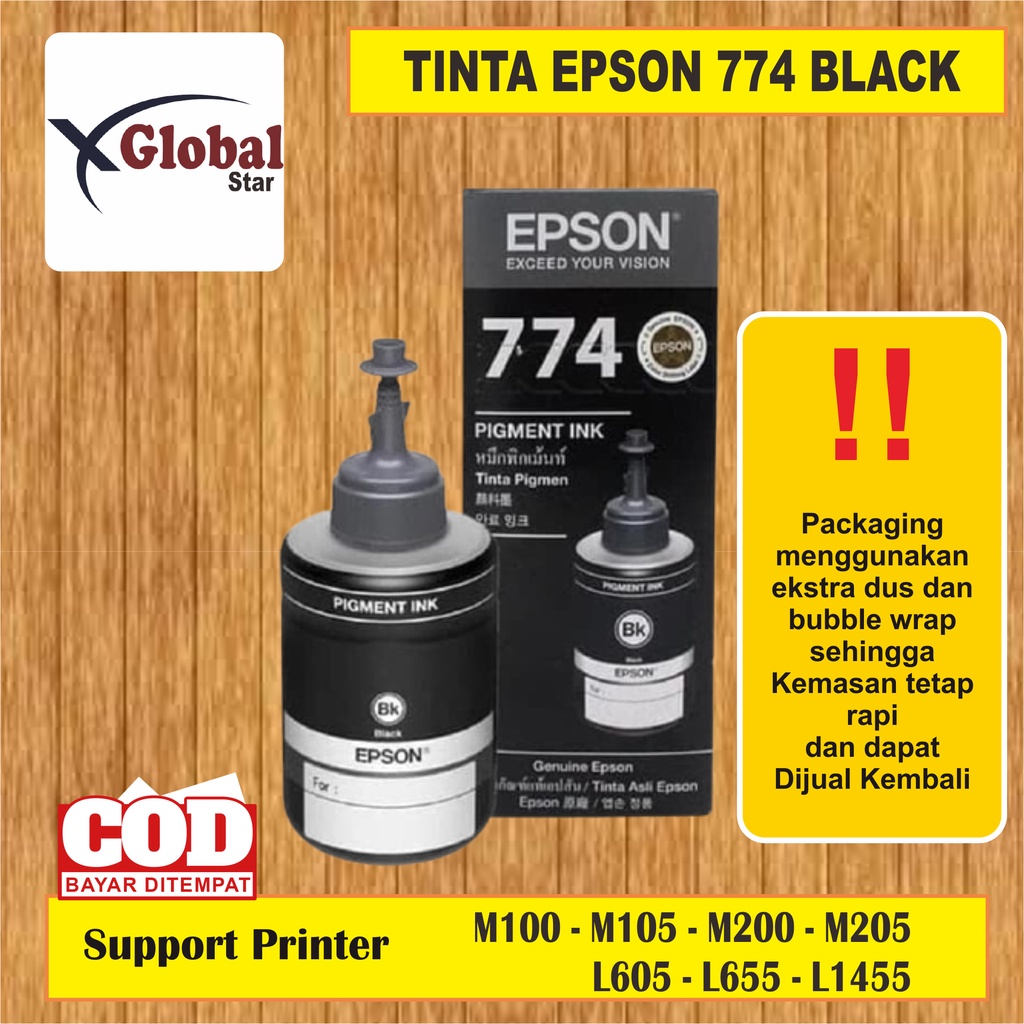 Epson 774 HITAM Pigment T7741 PREMIUM)COMPATIBLE) Ink Printer M100 M105 M200 M205 L655