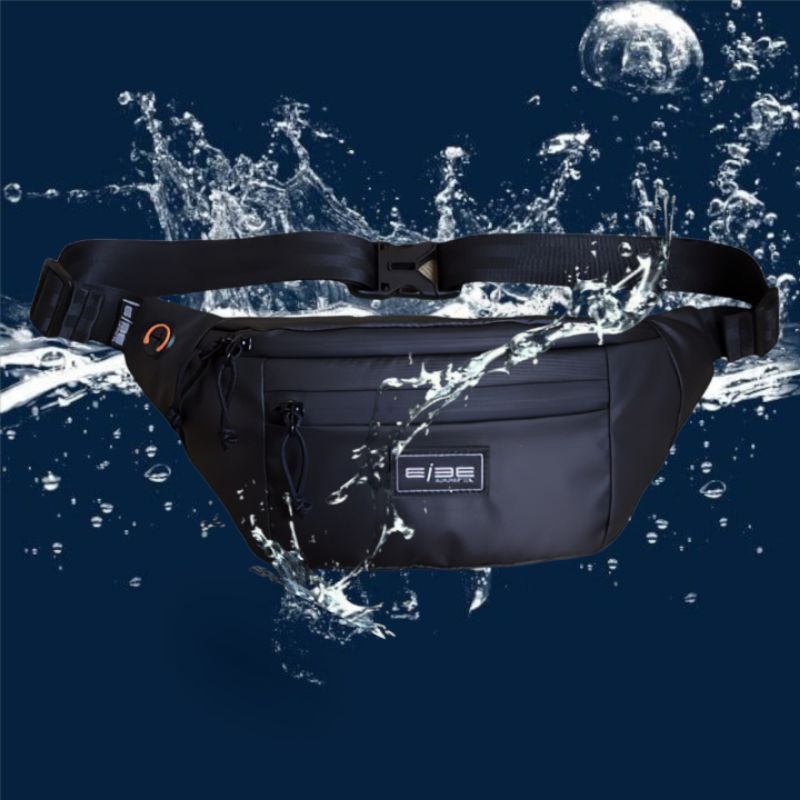 waist bag waterproof tas selempang pria tas pinggang anti air kompek tas premium eibe [ BLACK ZENYX ]