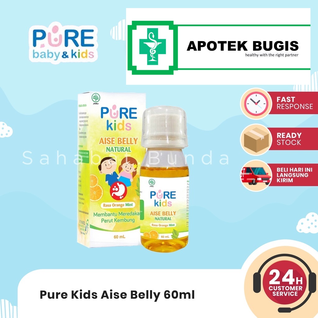 Pure Kids Aise Belly Natural | Sirup botol | sachet Herbal Pereda Perut Kembung |60 ml