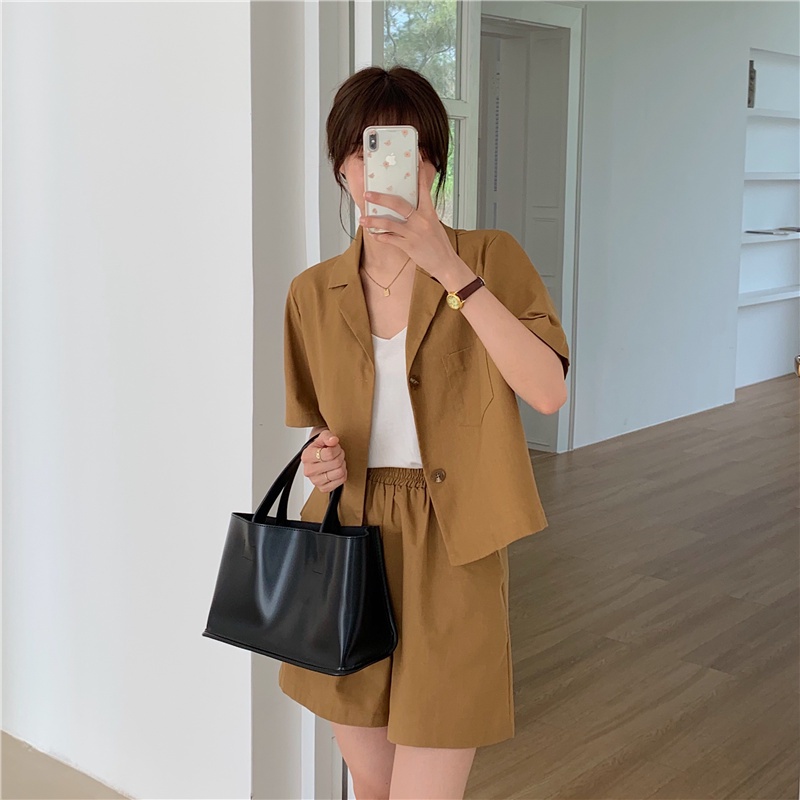 XIAOZHAINV Korean Style Lengan Pendek Blazer Wanita+Celana Pendek Wanita