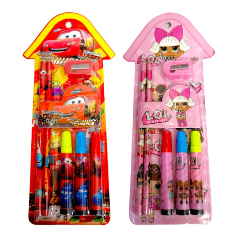 

Paket Alat Tulis Stationery Study Set Spidol Warna Karakter Gambar Anak Anak