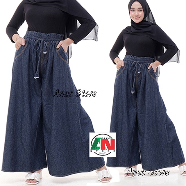 KULOT JEANS JUMBO BIG SIZE XXL , CELANA KULOT WANITA MODEL PAYUNG JUMBO HITAM BLUE BIRU MANIS