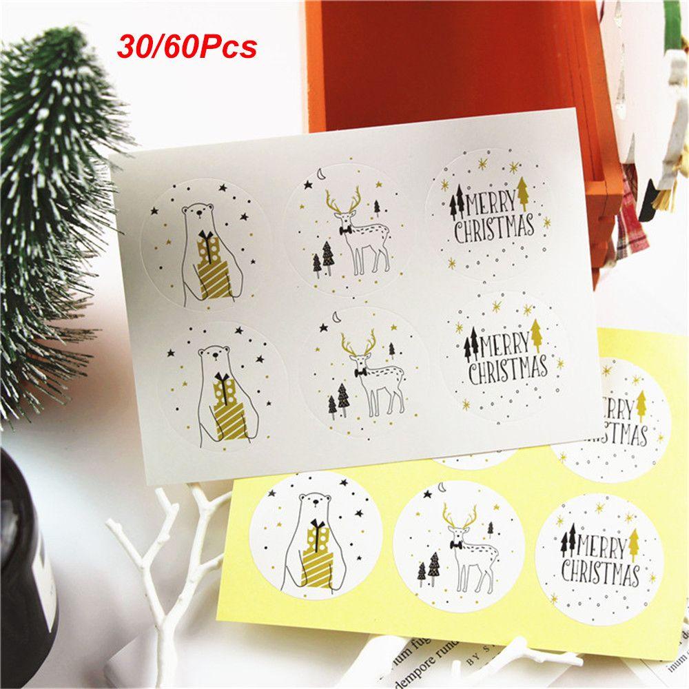 30 / 60Pcs Stiker Kertas Motif Rusa Natal Untuk Dekorasi Kotak Hadiah