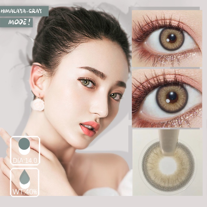 【COD&amp;Spot】Sepasang lensa kontak berwarna diameter 14.2MM mata soflen brown softlens natural soflens korea aesthetic softlens minus(0.00) free lenscase big eye HIMALAYA BROWN GRAY GREEN Fresh harian soflen