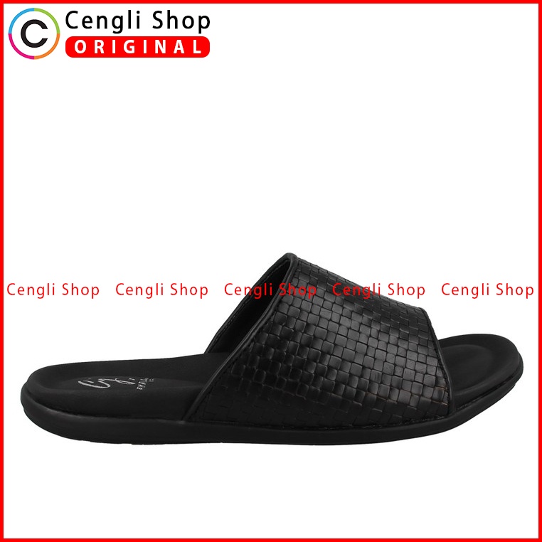 SANDAL SLIDE PAKALOLO PRIA ORIGINAL CASUAL KULIT ASLI HITAM PB03