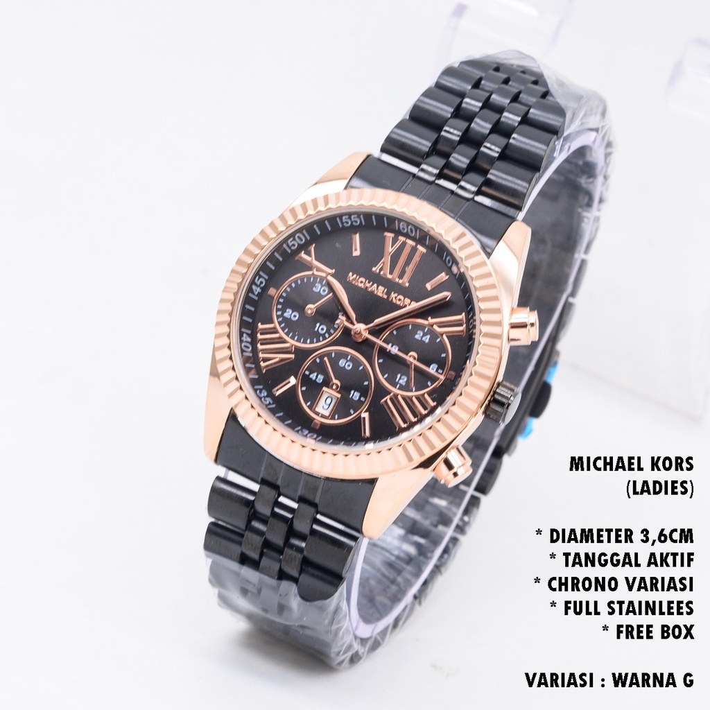 JAM TANGAN WANITA FASHION RANTAI BODY BULAT TANGGAL AKTIF CHRONO OFF