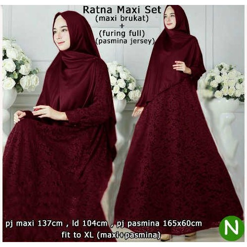 TRENDY Pakaian wanita muslim syari setelan ramadhan lebaran Xl jumbo bigsize gamis marun merah maxi