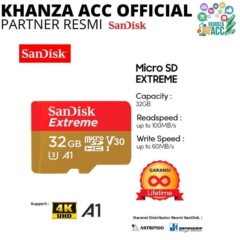 KHANZAACC SanDisk Extreme microSDHC Card UHS-I U3 4K UHD 32GB up to 100Mbps Memory Card