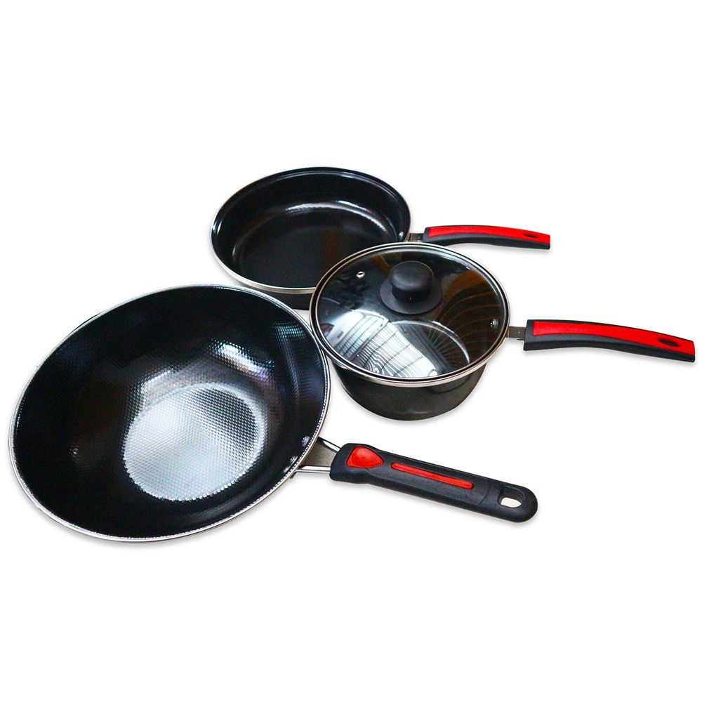 Panci Set Enamel GSF G-2630 Anti karat isi 4 Pcs - hitam