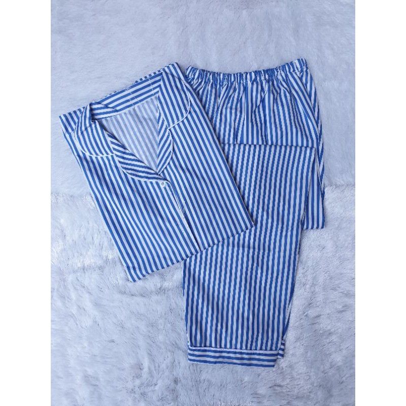 Baju Tidur Piyama Wanita/Cewek Motif Salur/Stripe Pajamas Dewasa Katun