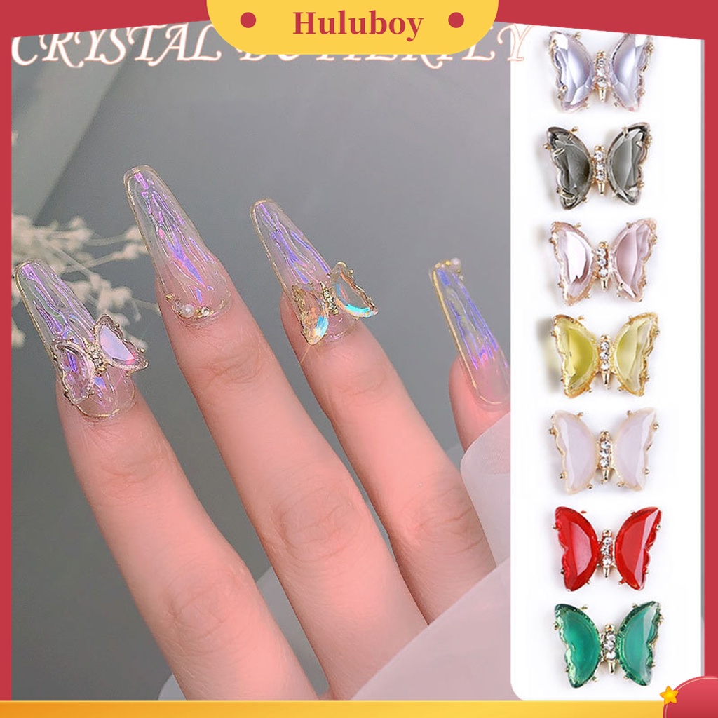 Huluboy Huluboy♡ 5pcs / Set Ornamen Kupu-Kupu Kristal 3D Warna-Warni Untuk Manicure