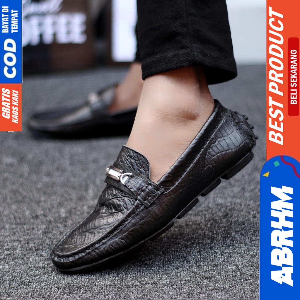 Abrhm Mokas - Sepatu Formal Pantofel Pria Hitam Kulit Asli Kerja Kantor