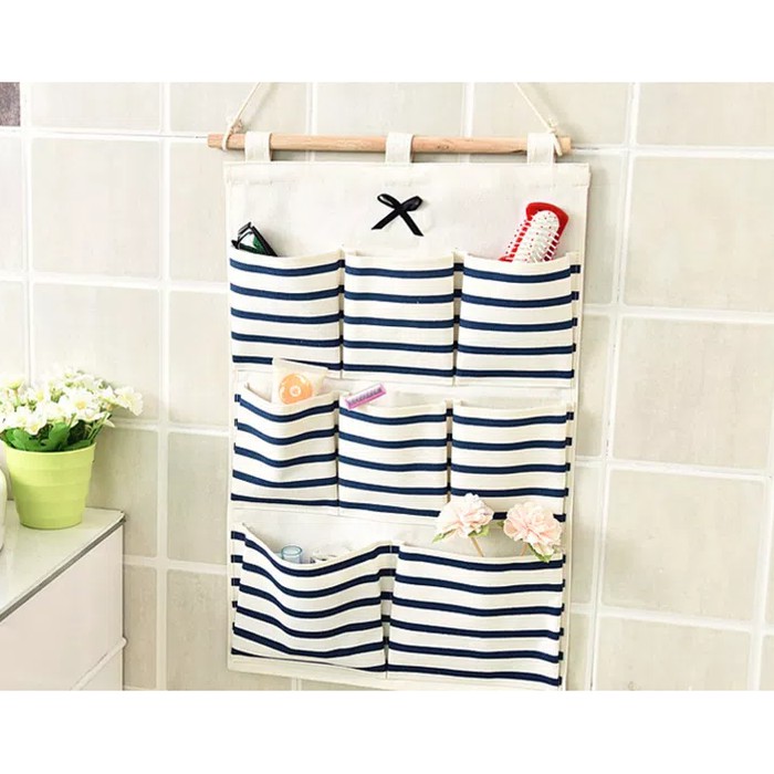 Wall Organizer 8 Pouch Motif Salur Sekat Serbaguna Dekorasi Dinding Pouch Gantung