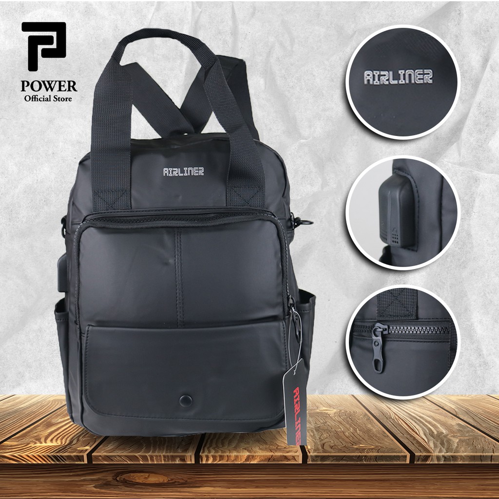 Tas 3 in 1 Airliner Ransel ABG Tas Selempang Pria 2 USB Port Tas Multifungsi Sling bag Import