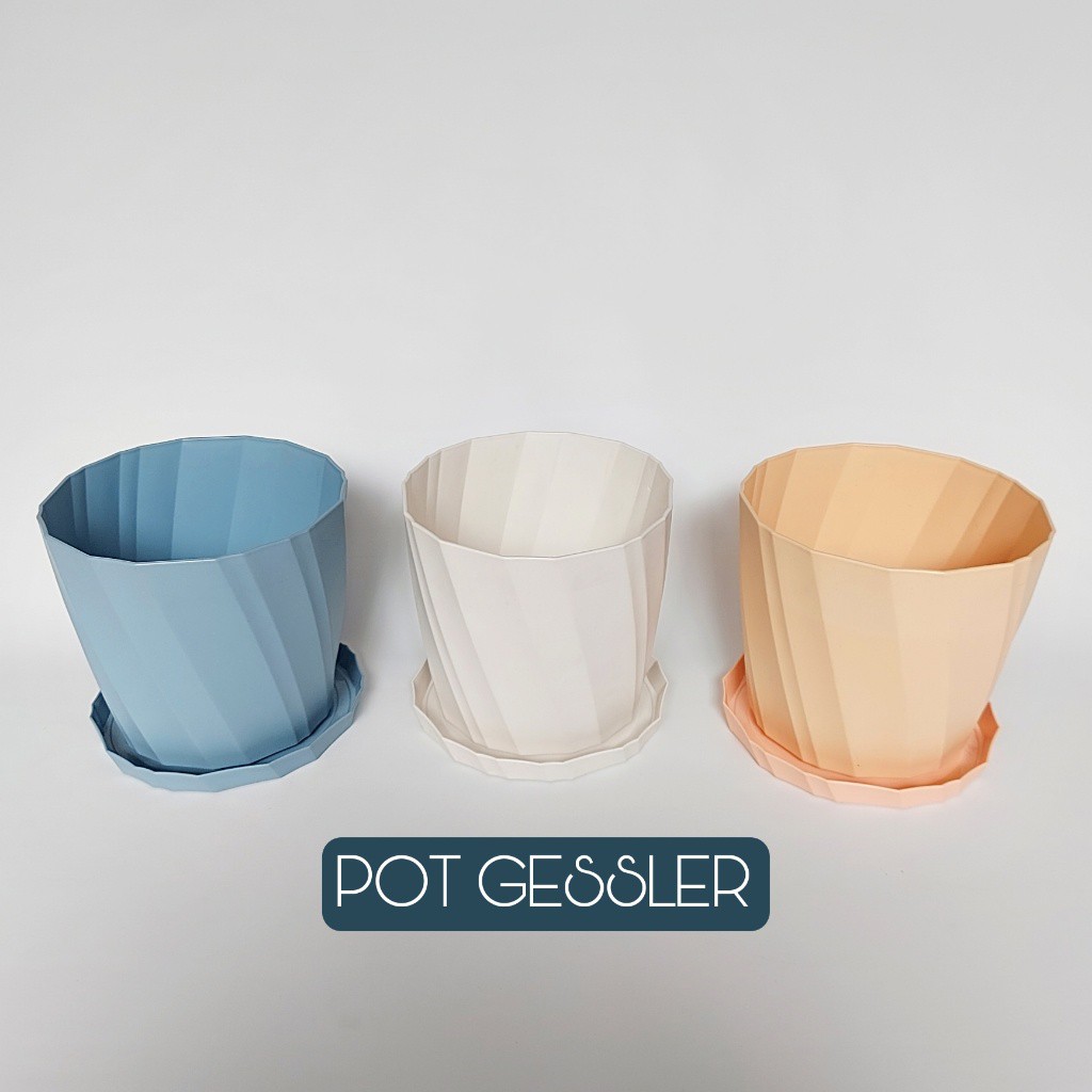 Pot Gessler Twist Italian Design | Original Gessler Pot Tanaman dengan Tatakan Tanaman Hias Dekorasi Rumah