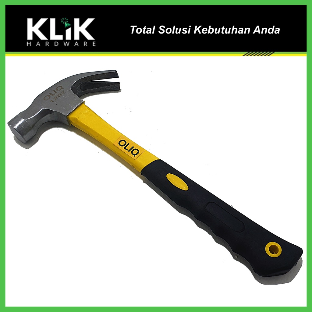 OLiQ Palu Kambing 12 oz Gagang Fiber - Claw Hammer Cabut Paku