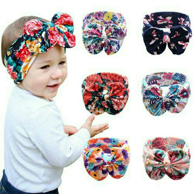 Bandana anak impor motif kembang pita besar