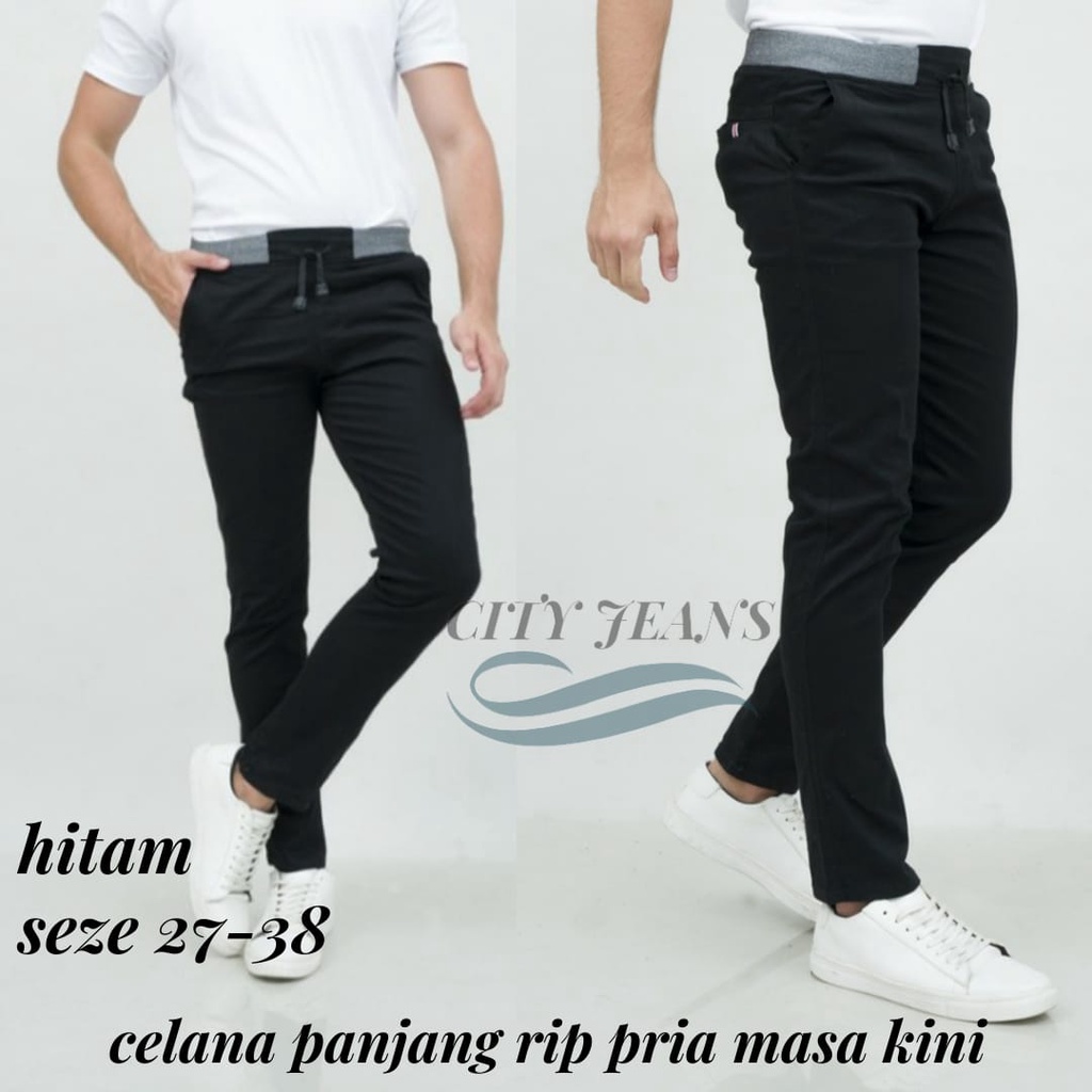 [TERLARIS] CELANA CHINOS COWOK PANJANG KARET PINGGANG RIP KOLOR,
